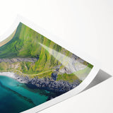 Stunning landscape print showcasing rugged cliffs against a vibrant sunset, rolled and packaged securely in a protective tube, perfect for home decor.