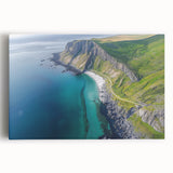 Stretched canvas artwork depicting a breathtaking landscape with majestic cliffs under a vibrant sky, perfect for enhancing home decor and tranquility.