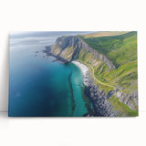 Stretched canvas artwork showcasing a breathtaking landscape of towering cliffs and serene waters, ideal for enhancing home decor with natural beauty.