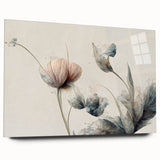 Soft Peach & Blue Floral Harmony - Elegant Living Room Wall Art