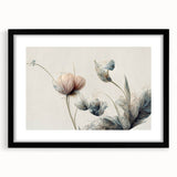 Soft Peach & Blue Floral Harmony - Elegant Living Room Wall Art