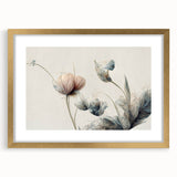 Soft Peach & Blue Floral Harmony - Elegant Living Room Wall Art
