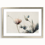 Soft Peach & Blue Floral Harmony - Elegant Living Room Wall Art