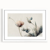 Soft Peach & Blue Floral Harmony - Elegant Living Room Wall Art