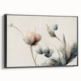 Soft Peach & Blue Floral Harmony - Elegant Living Room Wall Art