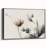 Soft Peach & Blue Floral Harmony - Elegant Living Room Wall Art