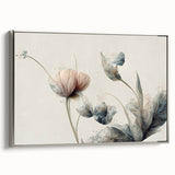 Soft Peach & Blue Floral Harmony - Elegant Living Room Wall Art