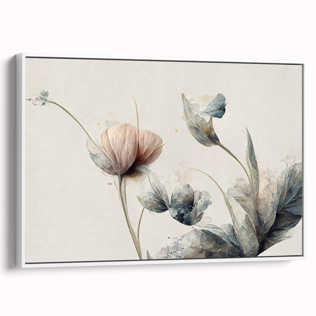 Soft Peach & Blue Floral Harmony - Elegant Living Room Wall Art