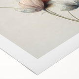Soft Peach & Blue Floral Harmony - Elegant Living Room Wall Art