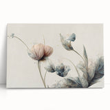 Soft Peach & Blue Floral Harmony - Elegant Living Room Wall Art