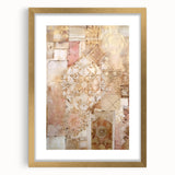 Abstract architectural wall art framed in gold, showcasing geometric patterns and soft neutral tones, perfect for modern home decor.