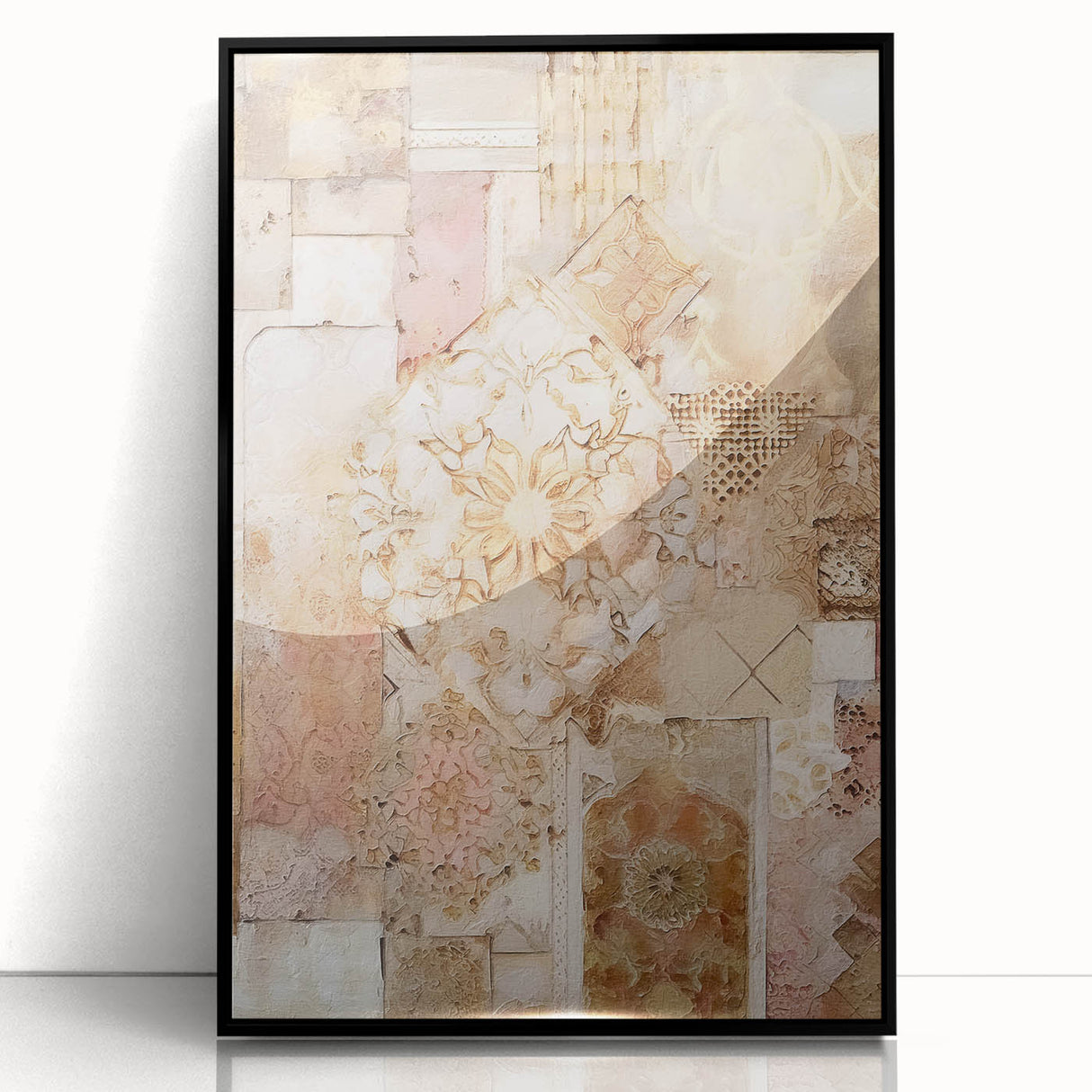 Framed abstract architecture wall art in black acrylic, showcasing geometric shapes and lines, perfect for modern interior decor. Ideal for art enthusiasts.