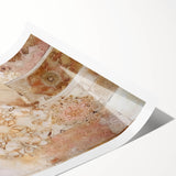 Abstract architectural wall art print showcasing geometric shapes and vibrant colors, rolled and packaged securely in a protective cardboard tube for easy display.