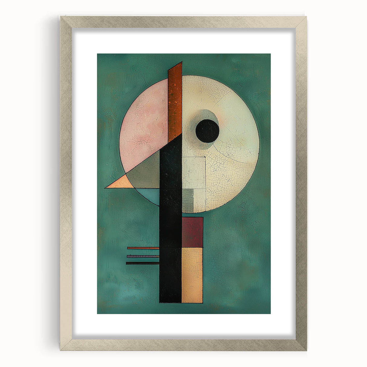 Abstract geometric silver frame with a matte finish, showcasing a modern design that enhances any contemporary decor. Ideal for art displays or as a stylish accent piece.