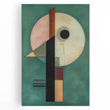 Abstract geometric wall art canvas featuring vibrant colors and intricate patterns, ideal for modern home decor or office spaces, showcased in a front view.