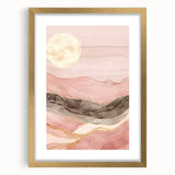 Abstract landscape wall art framed with a gold mat, showcasing vibrant colors and dynamic shapes, perfect for modern home decor. Ideal for enhancing living spaces with a touch of artistic elegance.