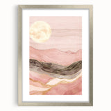 Abstract landscape wall art framed in silver with a mat, showcasing vibrant colors and fluid shapes, perfect for modern home decor or art collection.