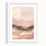 Abstract landscape wall art framed with a white mat, showcasing vibrant colors and fluid shapes, perfect for modern home decor. Ideal for adding artistic flair to any room.