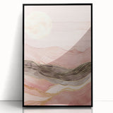 Framed abstract landscape wall art featuring vibrant colors and intricate patterns, set in a sleek black frame, perfect for modern home decor.