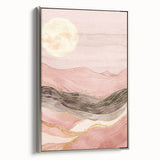 Framed abstract landscape wall art featuring muted silver tones, showcasing a modern design that enhances contemporary decor, displayed from a side view.