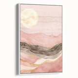 Framed canvas artwork showcasing an abstract landscape design in soft hues of blue and white, emphasizing a serene atmosphere, ideal for modern home decor.