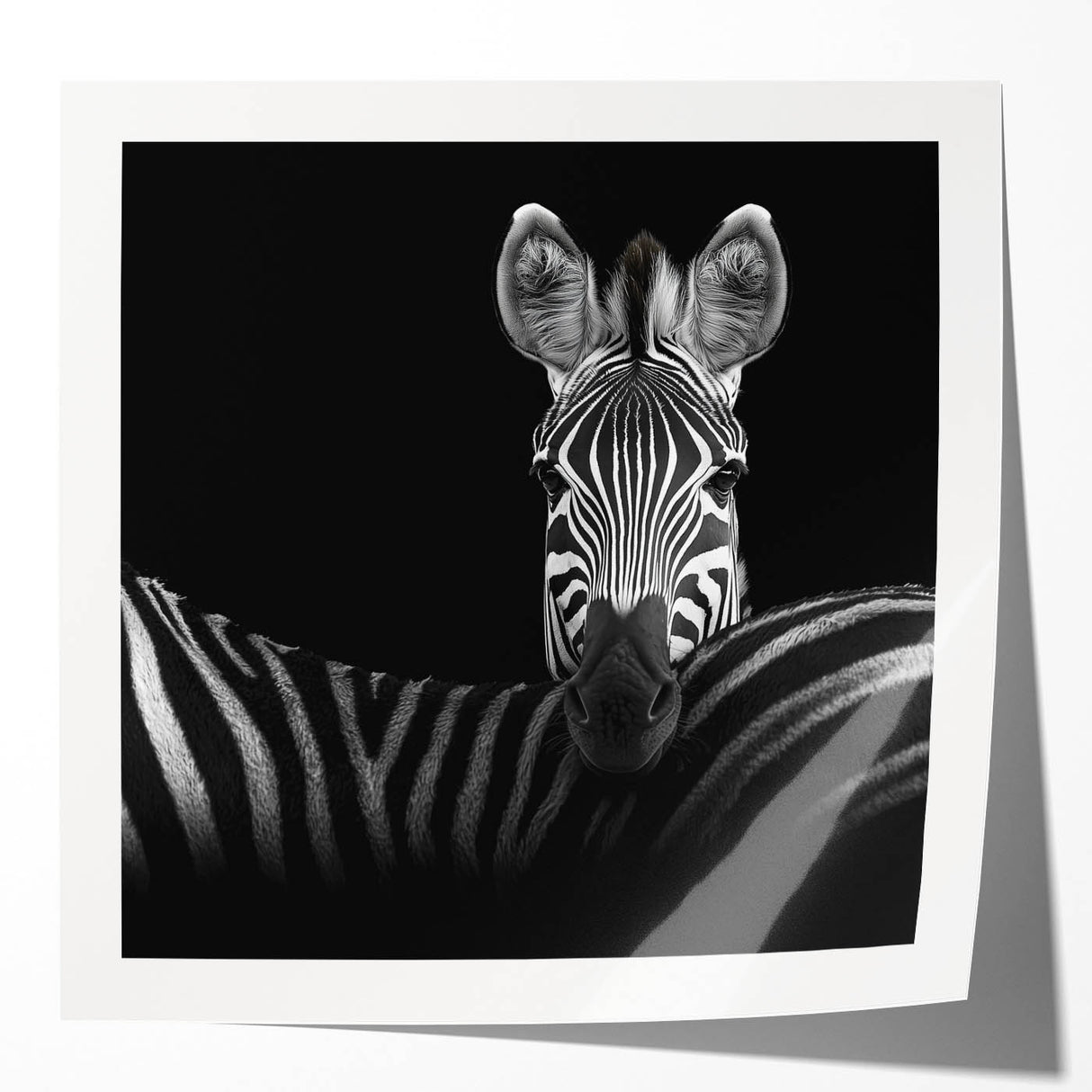 Glossy photo print mockup set showcasing a vibrant animal design, featuring a blend of colors and textures, elegantly arranged on a minimalist background, ideal for art display purposes.