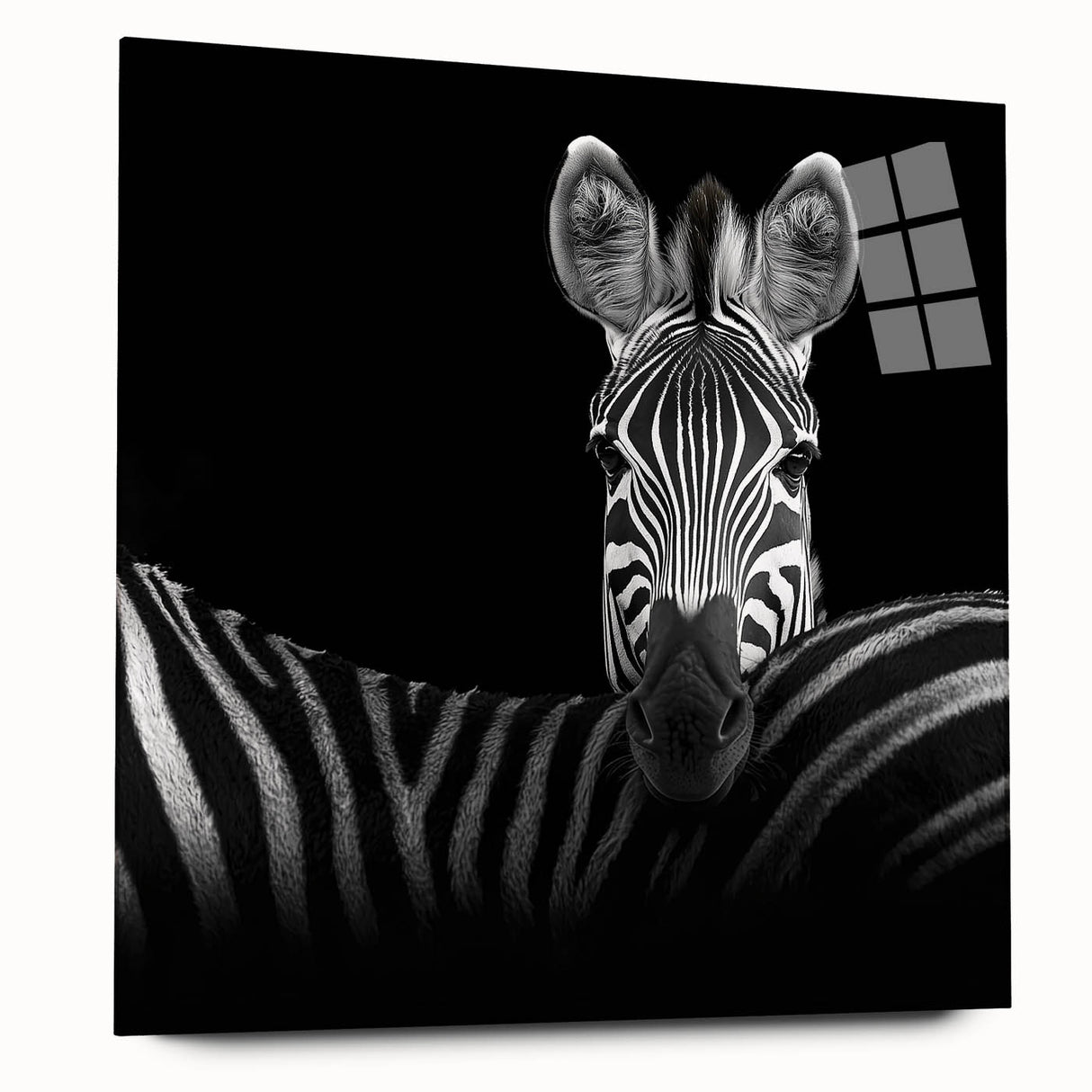 Acrylic glass side view of a vibrant animal-themed wall art design, showcasing intricate colors and details, perfect for enhancing modern home decor. Ideal for animal lovers seeking unique interior aesthetics.