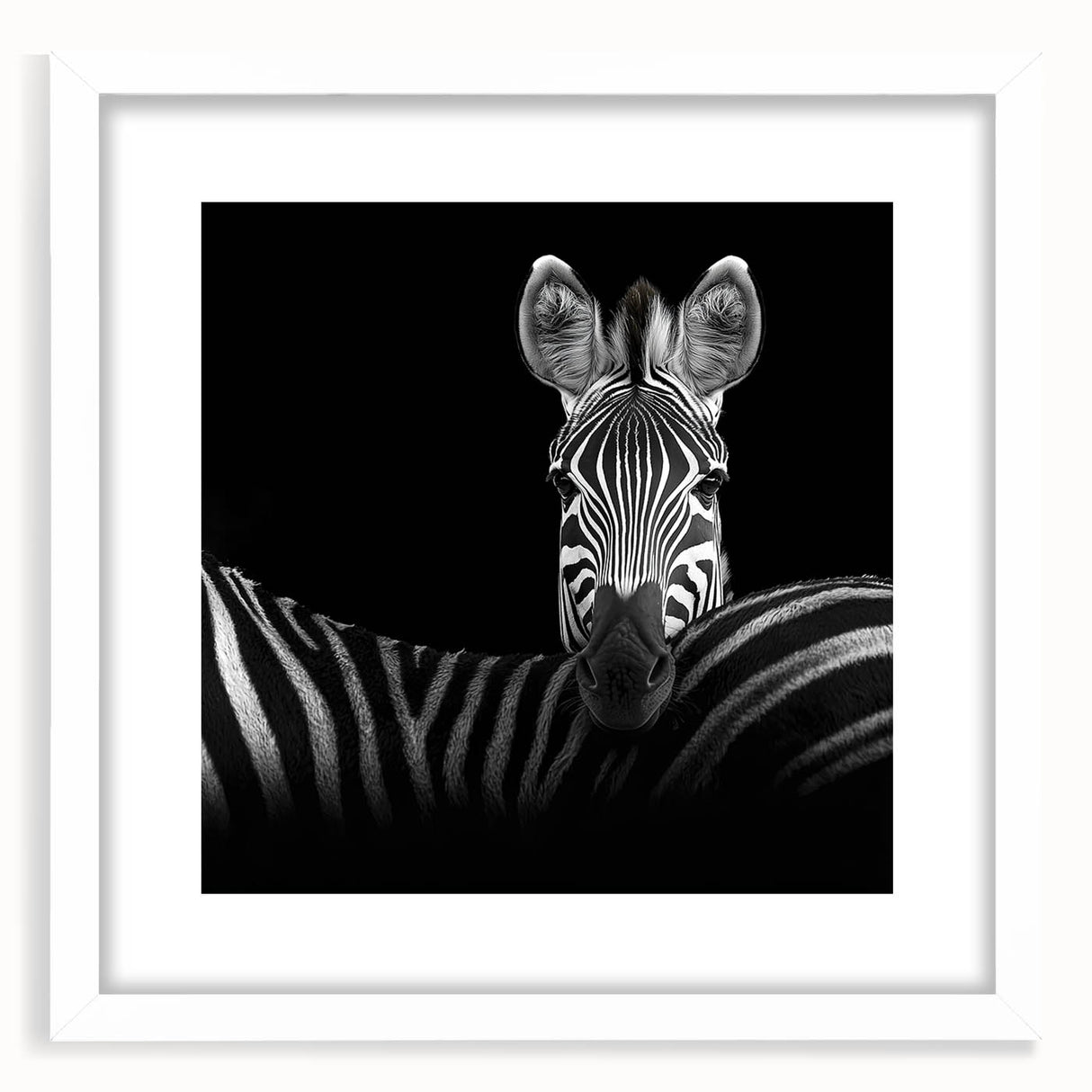 Framed artwork displaying a vibrant animal design with a white mat, perfect for home decor, highlighting intricate details and colors in a stylish presentation.