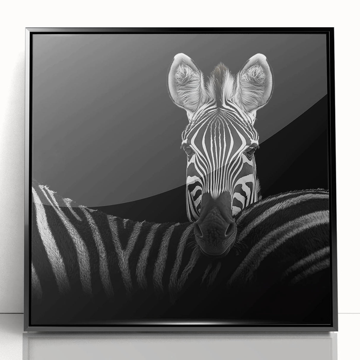 Framed acrylic artwork showcasing a vibrant design of various animals in a black frame, perfect for enhancing home decor and adding a touch of nature-inspired elegance.