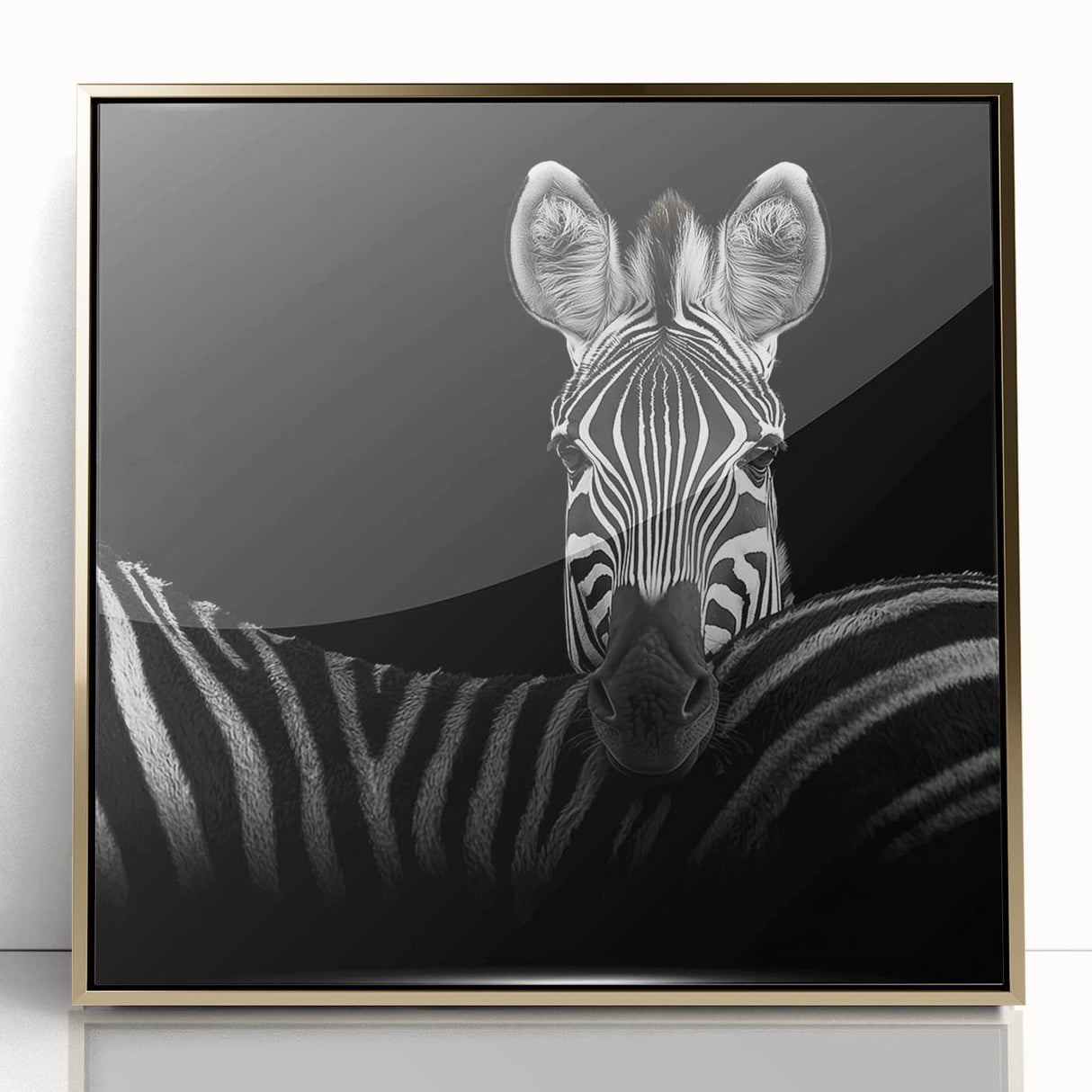 Framed acrylic wall art featuring a vibrant design of animals in gold tones, showcasing intricate details and a modern aesthetic, perfect for home decor.