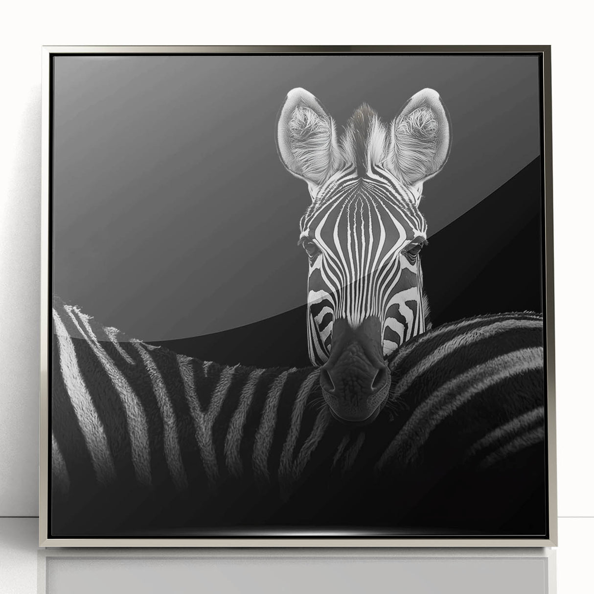 Framed acrylic artwork showcasing a vibrant silver-toned design featuring various animals. Ideal for modern decor, this piece adds a touch of elegance to any space.