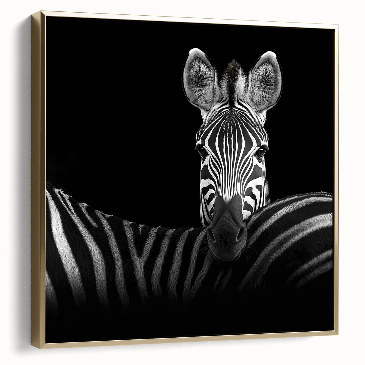 Framed canvas artwork showcasing an elegant design of various animals in silver and gold tones, beautifully displayed against a textured background, perfect for home decor.