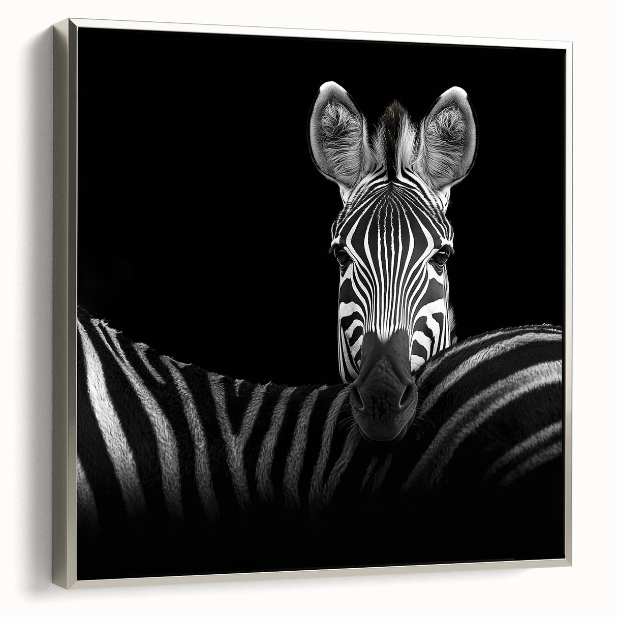 Framed canvas artwork showcasing a whimsical animal design in vibrant colors, featuring a sleek silver frame, perfect for enhancing modern home decor.