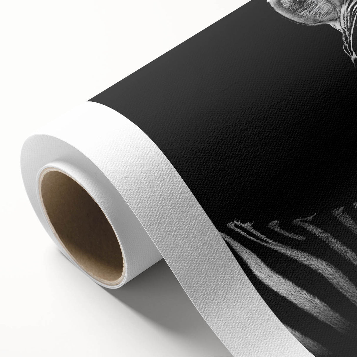Rolled canvas artwork depicting vibrant African animal designs, showcasing intricate patterns and colors, securely packaged in a protective cardboard tube for safe delivery.