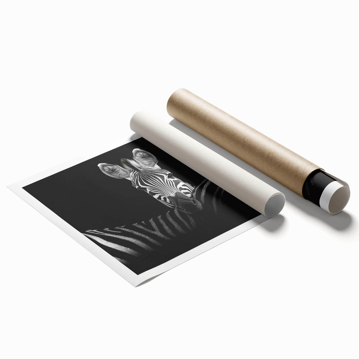 Rolled canvas print showcasing vibrant animal designs with intricate patterns, displayed in a protective cardboard tube, perfect for home decor enthusiasts.