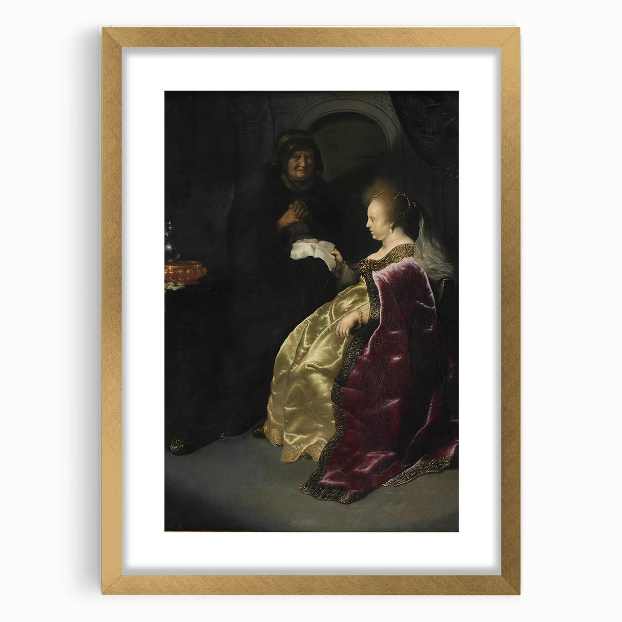 Baroque Art Print - Golden Elegance and Mystery in a Dim Setting