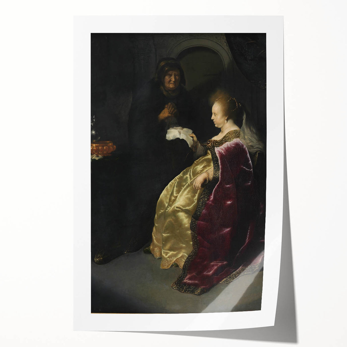 Baroque Art Print - Golden Elegance and Mystery in a Dim Setting