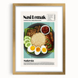 Extra large wall art featuring a textured abstract print of various food dishes in muted earth tones, framed with a gold mat.