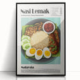 Large abstract wall art featuring assorted food dishes in mid-century modernist style, framed in black acrylic.