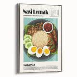 Framed canvas featuring a landscape art painting of colorful food dishes on a black background, ideal for dining room decor.