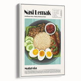 Framed canvas vintage poster art featuring an array of colorful food dishes on a black background.