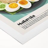 Art deco poster featuring assorted food dishes in bold, multicolor palette on rolled canvas.