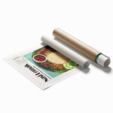 Extra large rolled print featuring a variety of floral dishes, in soft pastel colors, ideal for classy bathroom wall art.