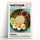 Black and white stretched canvas featuring an array of various dishes, ideal for kitchen wall art.