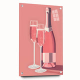 Large abstract wall art depicting various foods and drinks in vibrant colors on acrylic glass, ideal for dining room decor.