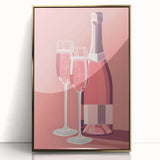 Art deco poster of food and drinks on gold acrylic, framed, ideal for modern kitchen decor.
