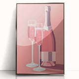 Large art print of colorful food and drinks on acrylic, framed in silver, in mid-century modernist style.