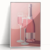 Mid-century modernist art featuring food and drinks, with muted pastel shades on acrylic, framed in white.