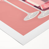 Art deco poster featuring stylized food and drink motifs in bold colors on rolled canvas, suitable for dining room decor.