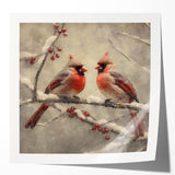 Christmas Acrylic Prints - Pair of Cardinals Winter Scene Wall Art
